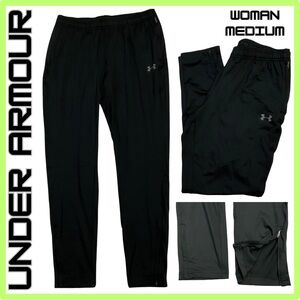 NWT UNDER ARMOUR Black Fitted Athletic Pant | Zipper Ankle | Size Woman Medium